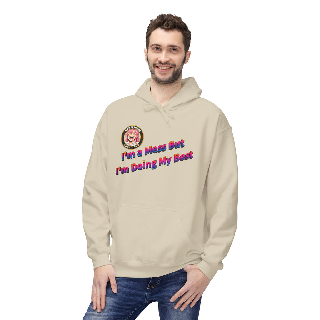 POP Series: I’m a Mess But I’m Doing My Best Unisex Midweight Fleece Hoodie — Gildan SF500, Soft + Durable