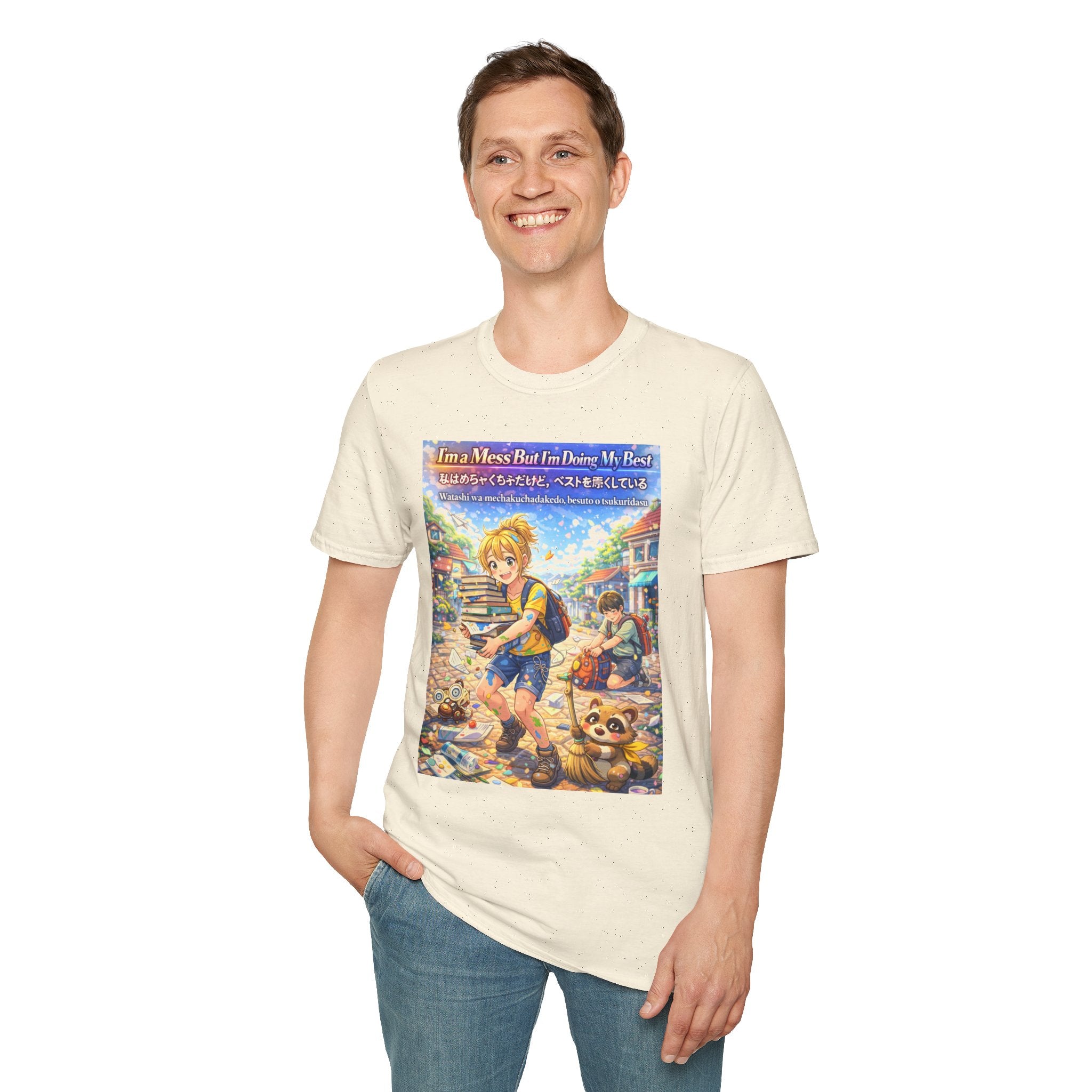 MON Series: I’m a Mess But I’m Doing My Best Unisex Softstyle T-Shirt — Gildan 64000, Lightweight + Ultra-Soft
