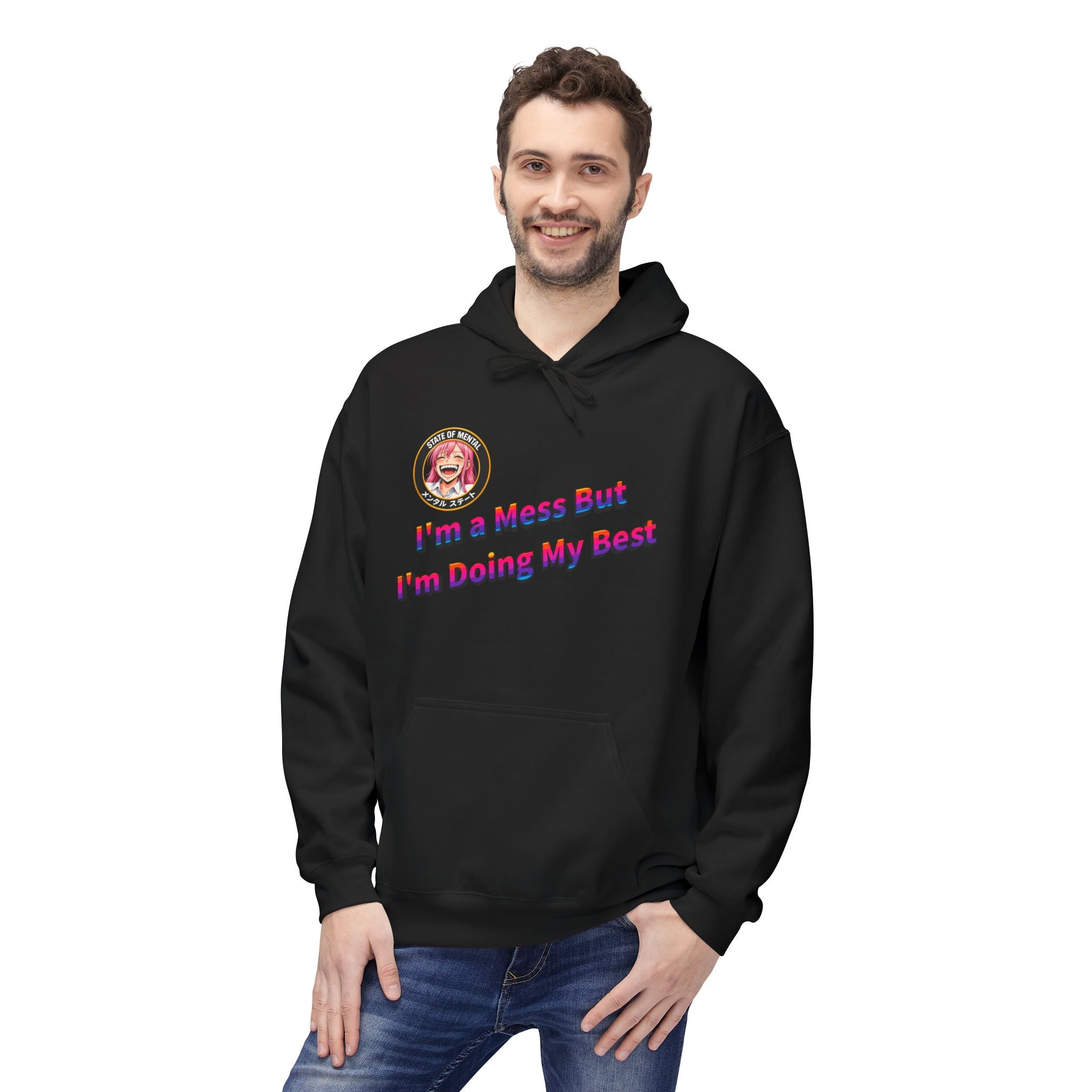POP Series: I’m a Mess But I’m Doing My Best Unisex Midweight Fleece Hoodie — Gildan SF500, Soft + Durable