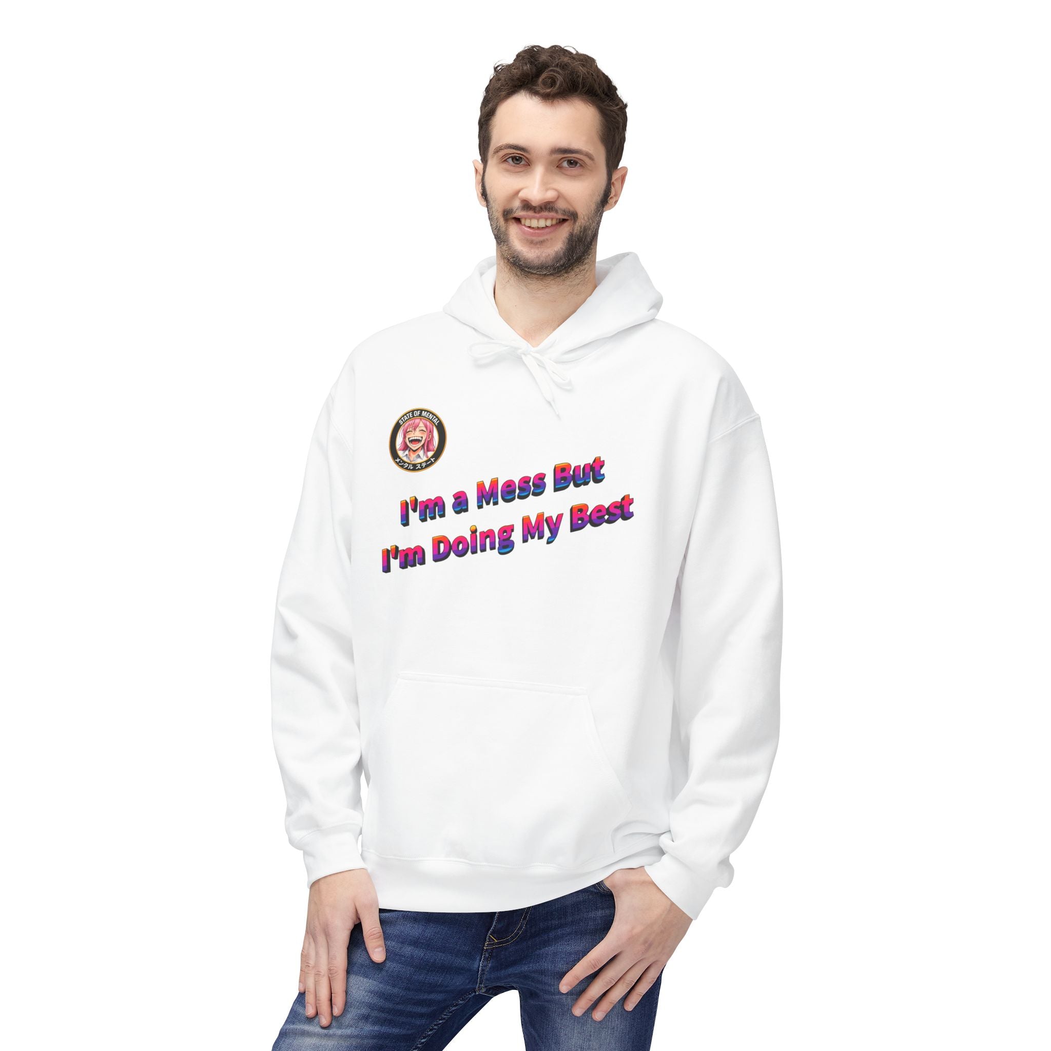POP Series: I’m a Mess But I’m Doing My Best Unisex Midweight Fleece Hoodie — Gildan SF500, Soft + Durable