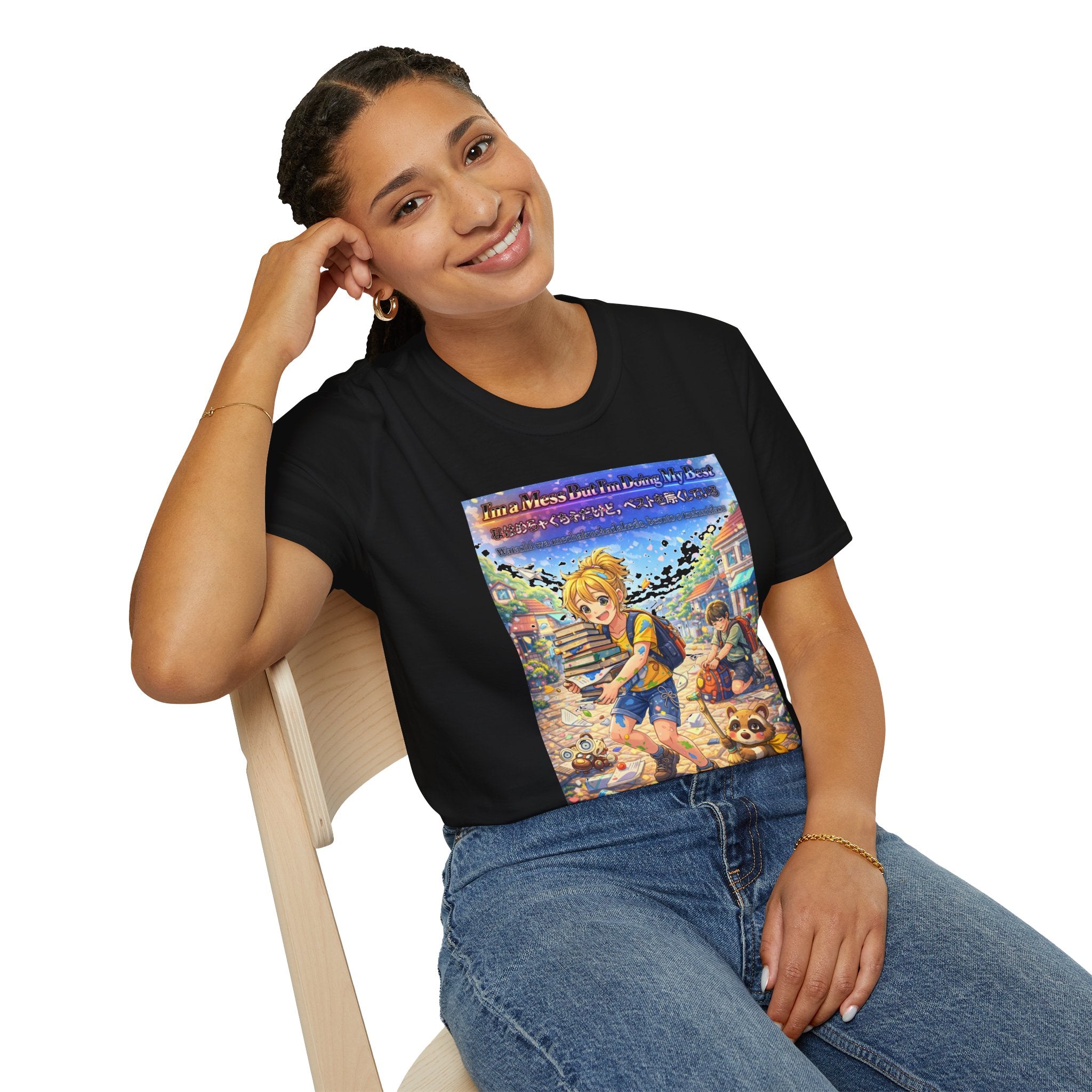 MON Series: I’m a Mess But I’m Doing My Best Unisex Softstyle T-Shirt — Gildan 64000, Lightweight + Ultra-Soft
