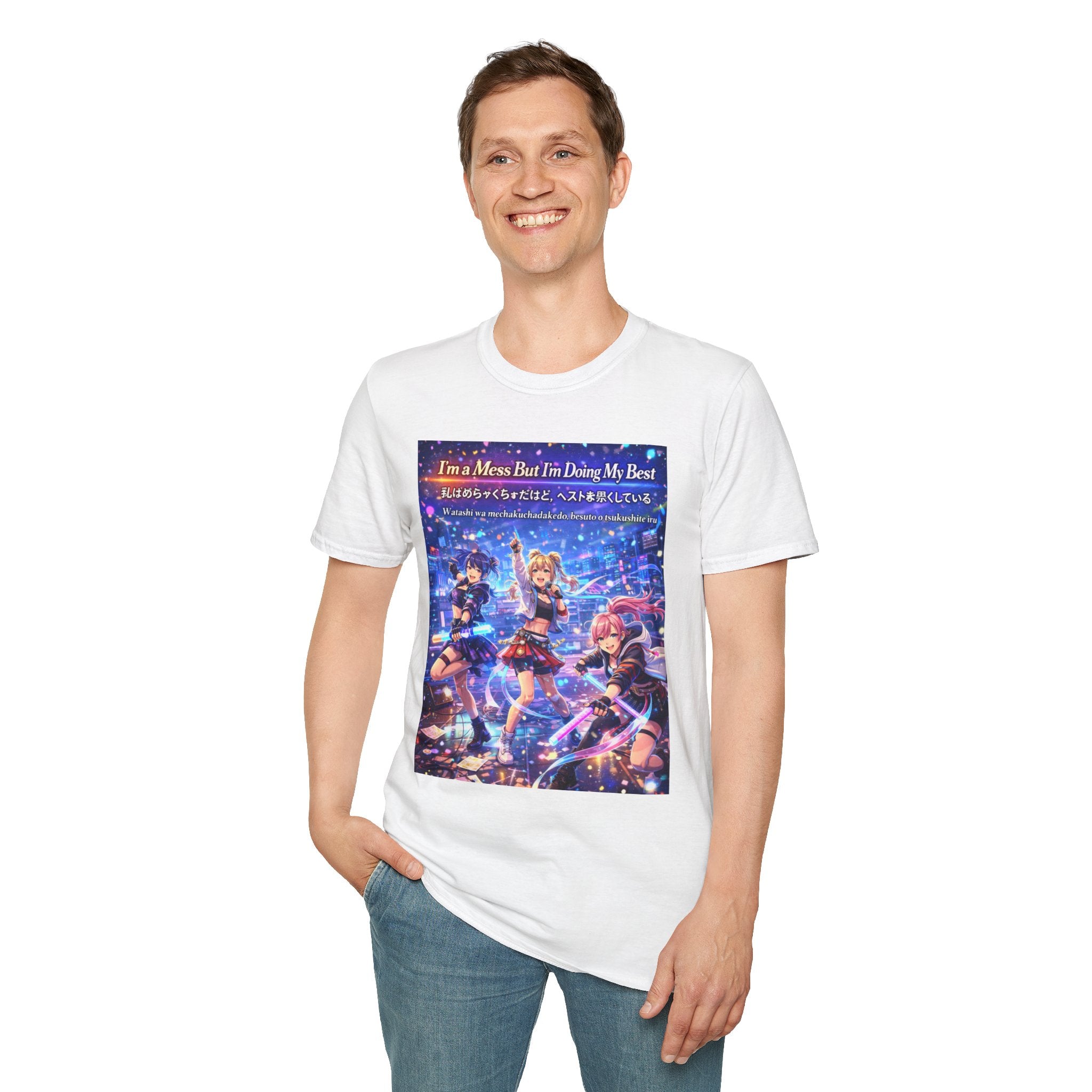 POP Series: I’m a Mess But I’m Doing My Best Unisex Softstyle T-Shirt — Gildan 64000, Lightweight + Ultra-Soft