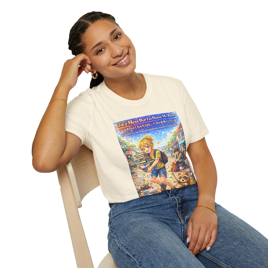 MON Series: I’m a Mess But I’m Doing My Best Unisex Softstyle T-Shirt — Gildan 64000, Lightweight + Ultra-Soft