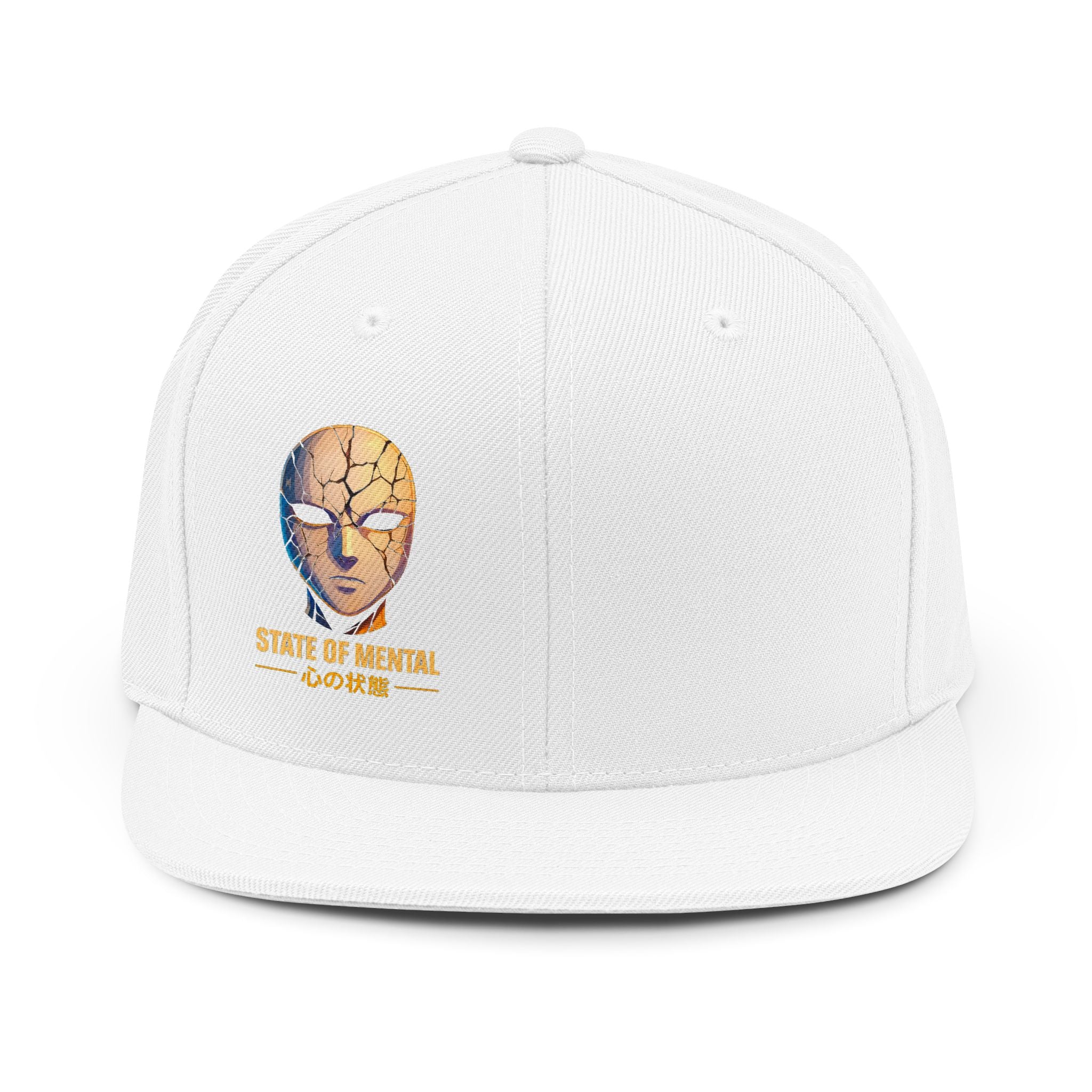 State of Mental Cracked Mask Unisex Snapback Hat — High-Profile, Flat Brim, Adjustable