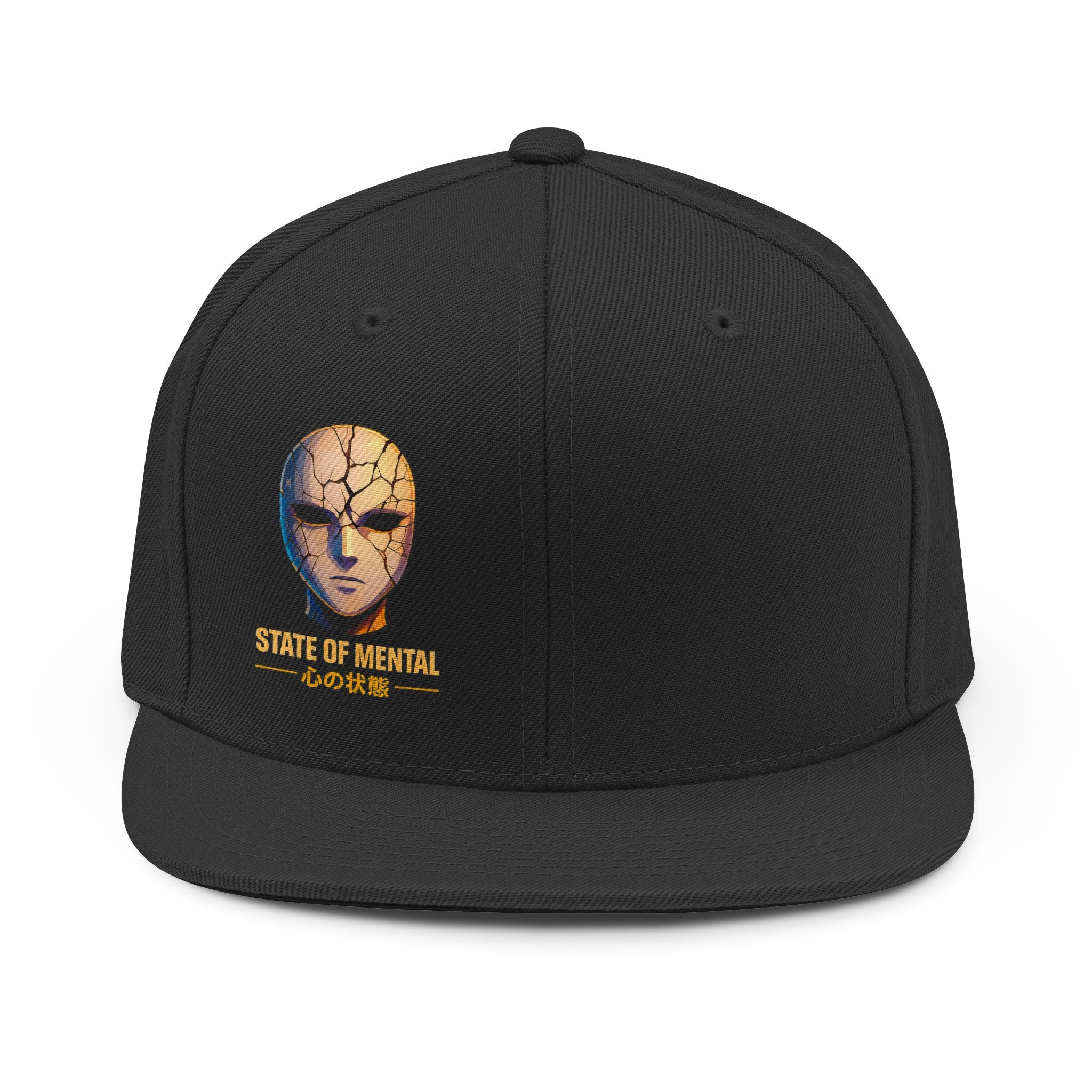 State of Mental Cracked Mask Unisex Snapback Hat — High-Profile, Flat Brim, Adjustable