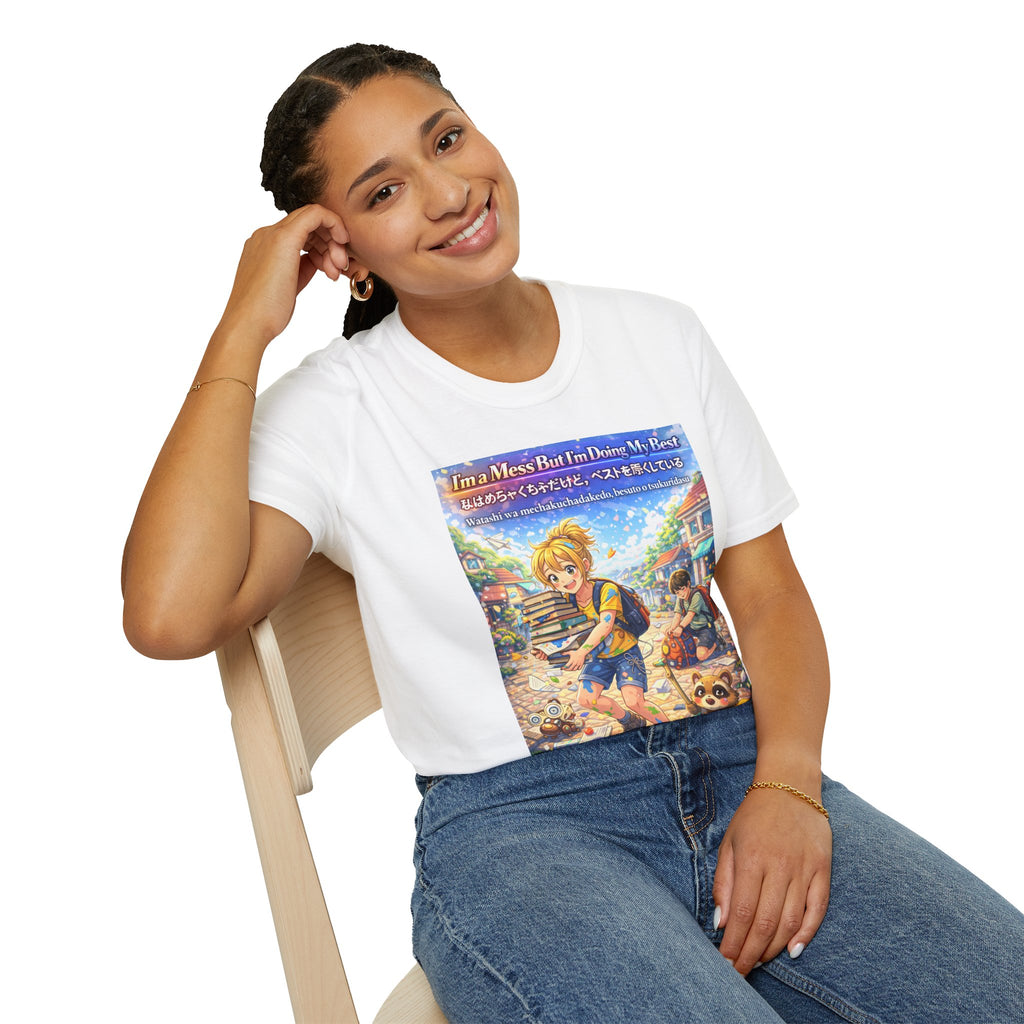 MON Series: I’m a Mess But I’m Doing My Best Unisex Softstyle T-Shirt — Gildan 64000, Lightweight + Ultra-Soft