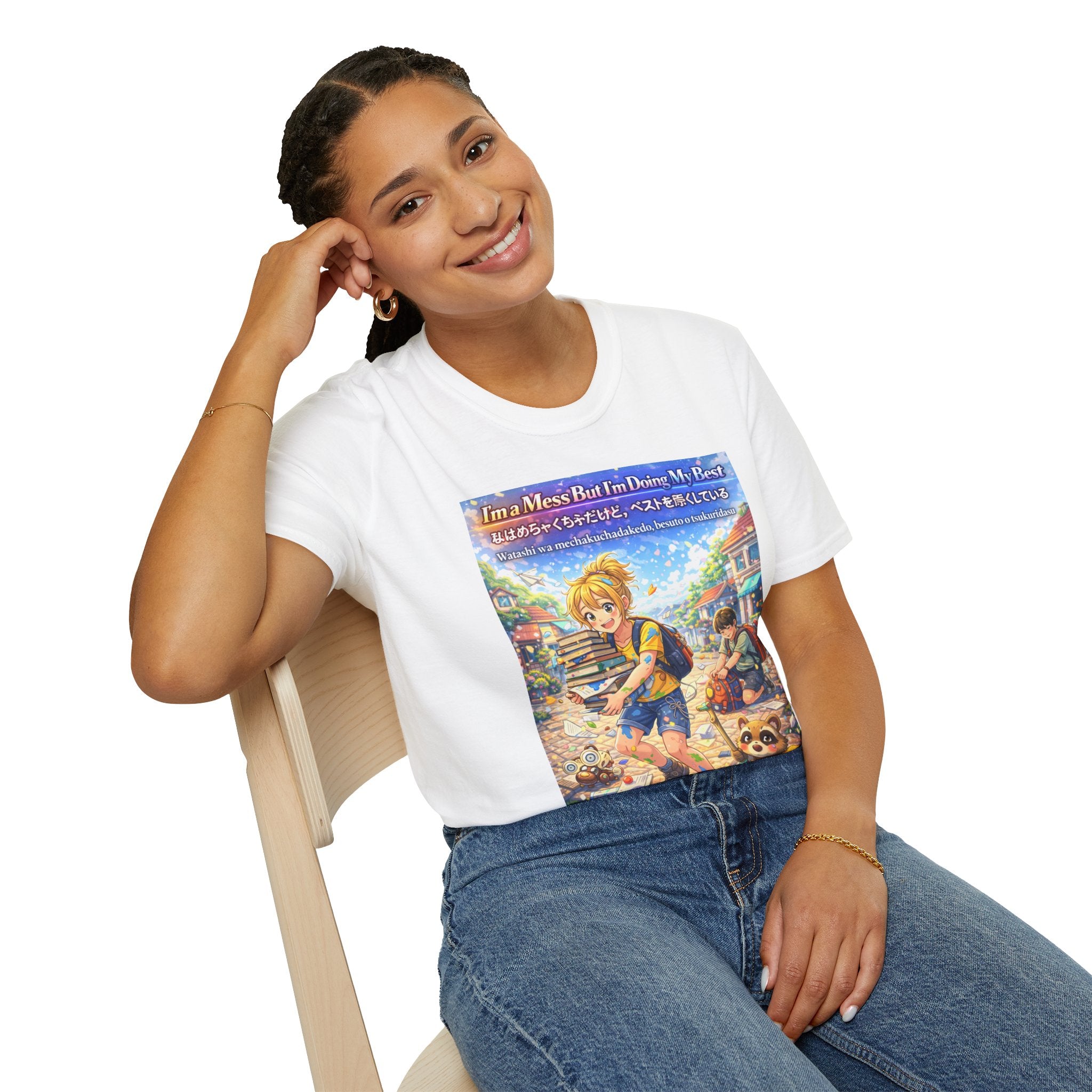 MON Series: I’m a Mess But I’m Doing My Best Unisex Softstyle T-Shirt — Gildan 64000, Lightweight + Ultra-Soft