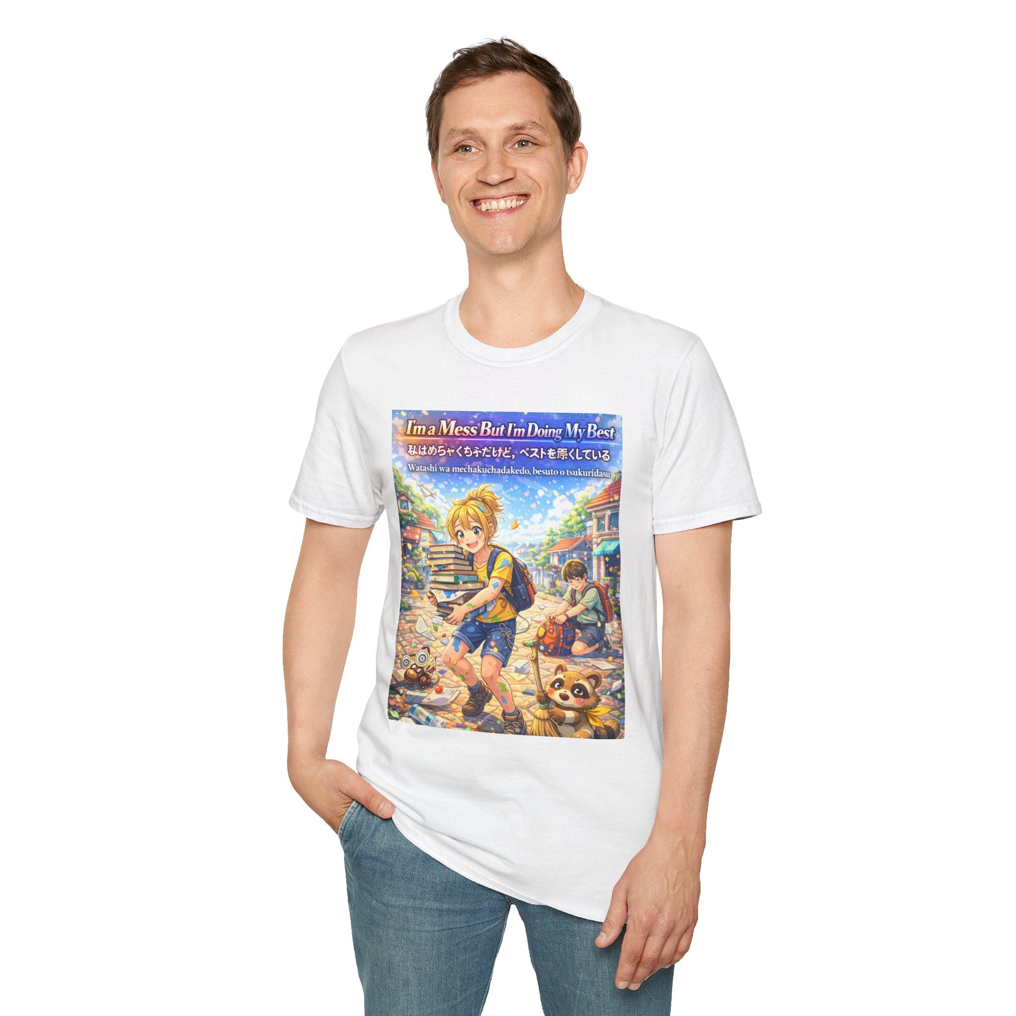 MON Series: I’m a Mess But I’m Doing My Best Unisex Softstyle T-Shirt — Gildan 64000, Lightweight + Ultra-Soft
