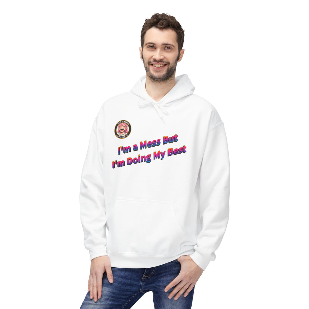 MON Series: I’m a Mess But I’m Doing My Best Unisex Midweight Fleece Hoodie — Gildan SF500, Soft + Durable