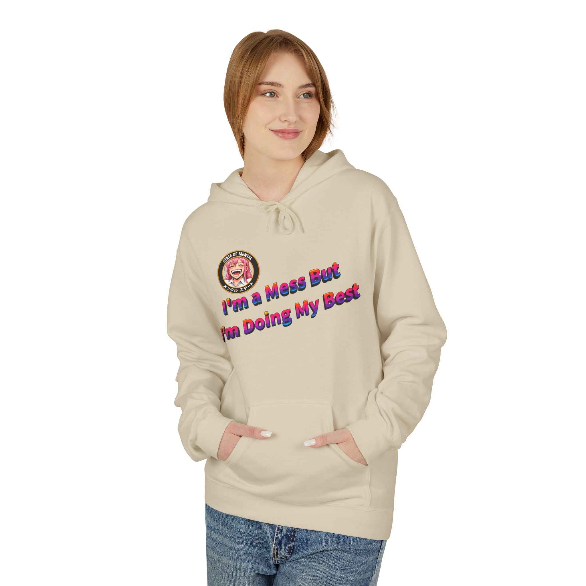 POP Series: I’m a Mess But I’m Doing My Best Unisex Midweight Fleece Hoodie — Gildan SF500, Soft + Durable